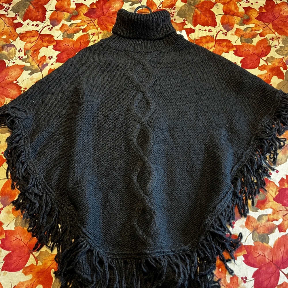 Black Anthropologie Turtleneck Sweater Poncho size M/L